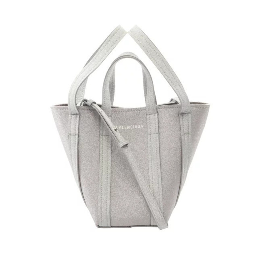 Balenciaga North South Handbag Canvas Leather Silver Tone